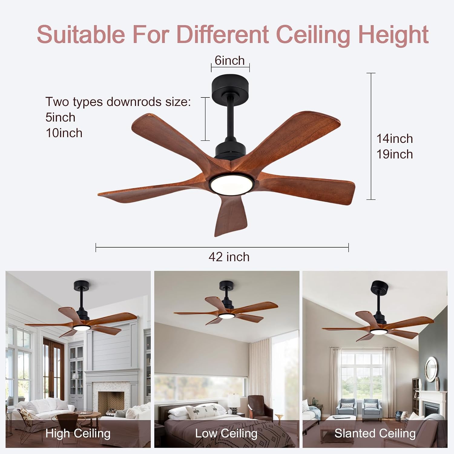 ZVL 42 Inch Ceiling Fans with Lights and Remote,5 Blade Ceiling Fan with Light,Modern Ceiling Fan,3CCT Dimmable,Timer,Quiet DC Motor,6 Speed,Wood Ceiling Fan for Offices Farmhouse Gazebo Patio