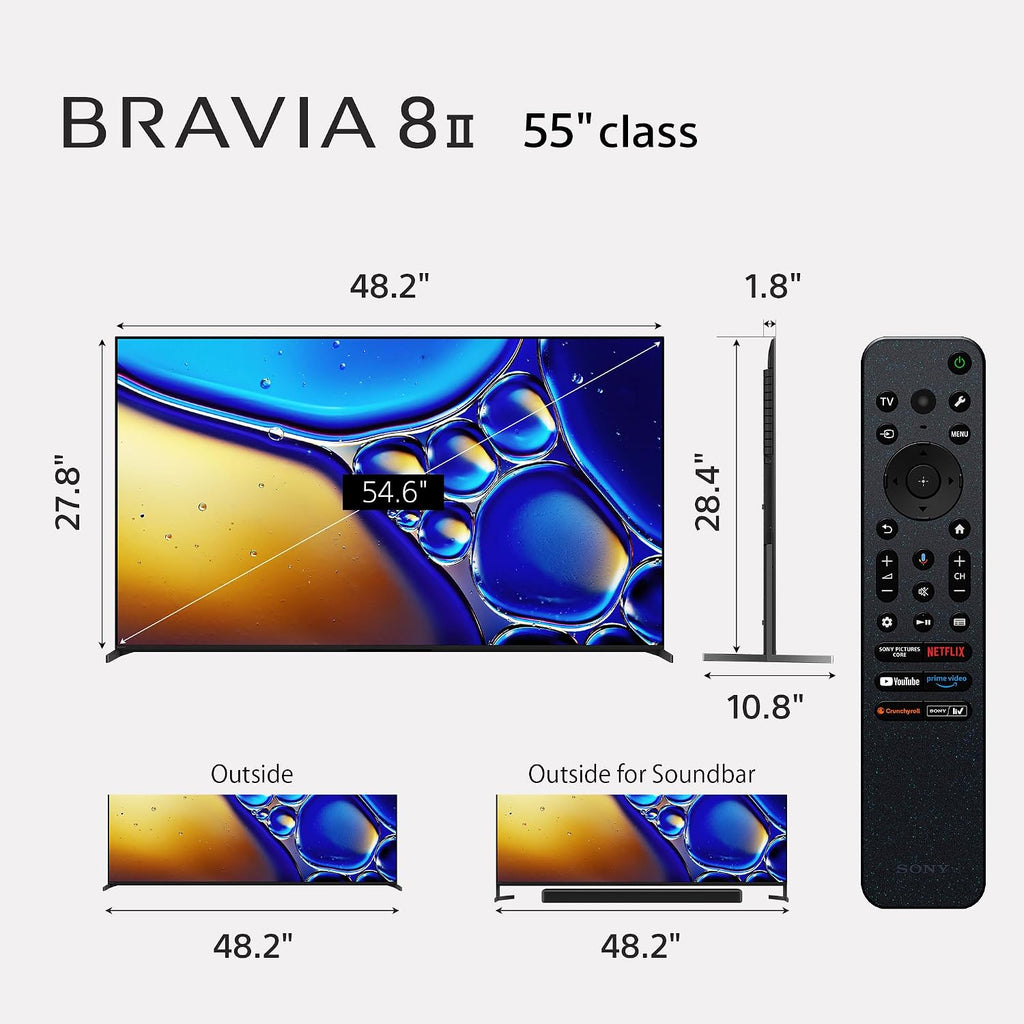 Sony K55XR80M2 55 Inch Bravia 8 QD-OLED 4K HDR Google TV with a HT-A8000 BRAVIA Theater Bar Soundbar (2025)
