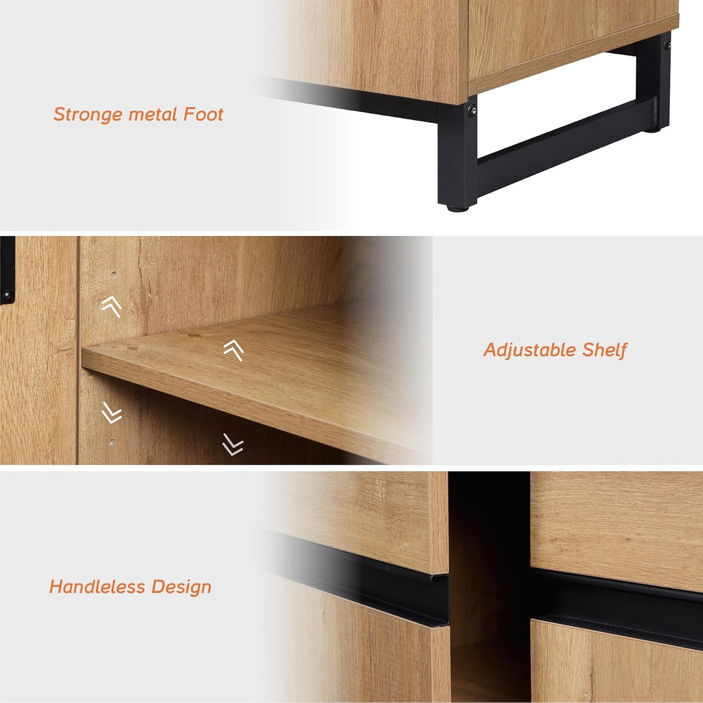 WAMPAT Modern TV Stand for TVs Up to 40 Inch, Entertainment Center Media Console with Adjustable Shelves & Metal Base for Living Room or Bedroom, Oak