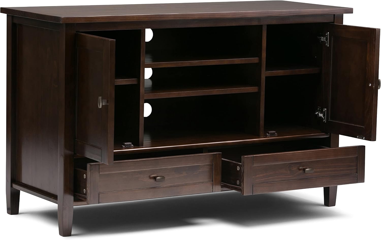 SIMPLIHOME Warm Shaker TV Stand - 47 inch Wide Solid Wood Media Console in Tobacco Brown, Transitional Entertainment Center for TVs up to 50 Inches with 2 Cabinets, 2 Drawers, and Cord Management