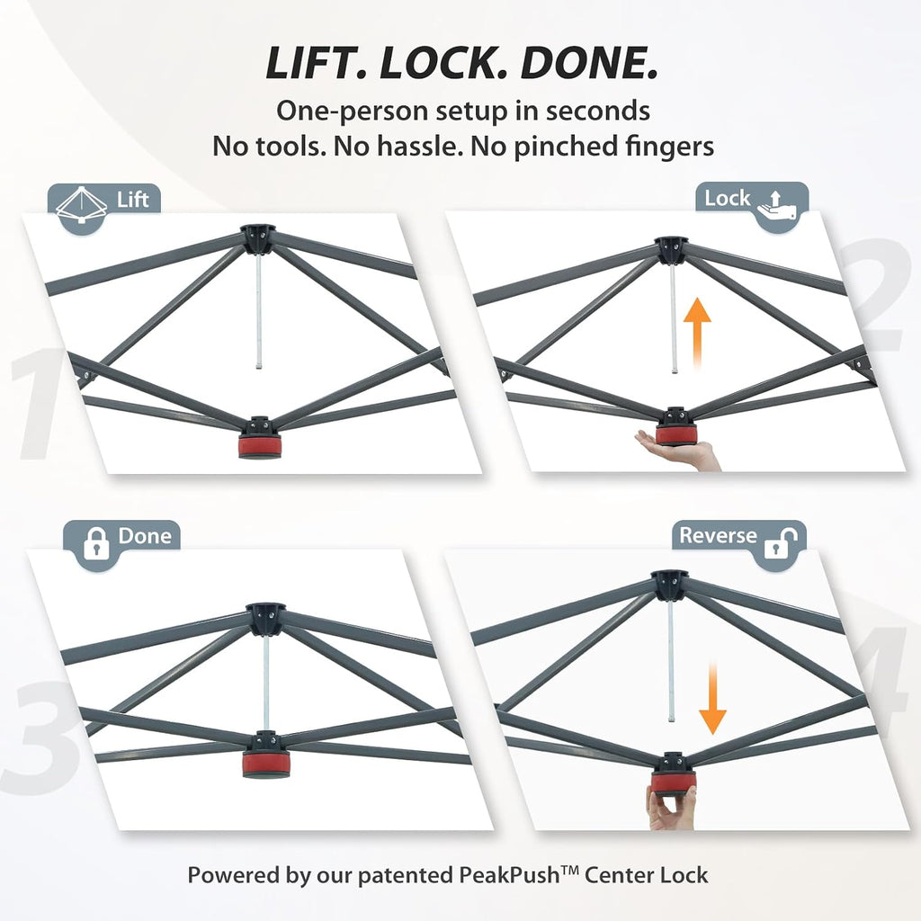EAGLE PEAK 13x13 Straight Leg Pop Up Canopy Tent Instant Outdoor Canopy Easy Single Person Set up Folding Shelter w/Auto Extending Eaves 169 Square Feet of Shade (Gray)