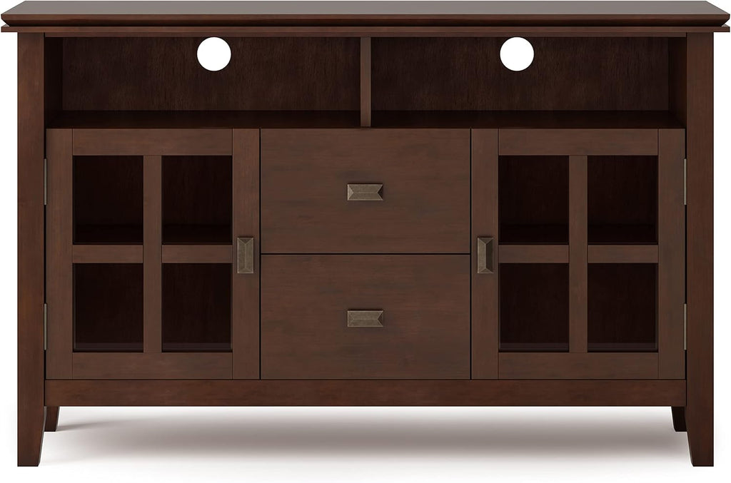 SIMPLIHOME Artisan TV Stand - 48 inch Wide Solid Wood Media Console in Russet Brown, Contemporary Entertainment Center for Living Room for TVs up to 55 Inches with Drawers and Cable Management