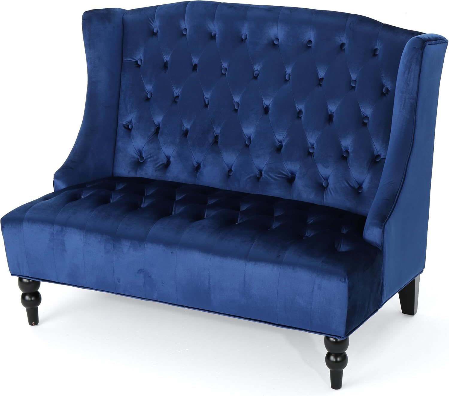 Modern Tufted Velvet Wingback Loveseat, Tufted Velvet 2 Seat Couch Sofas with High Back Thick Padded Cushioned Seats for Living Room, Victorian Style, Navy Blue