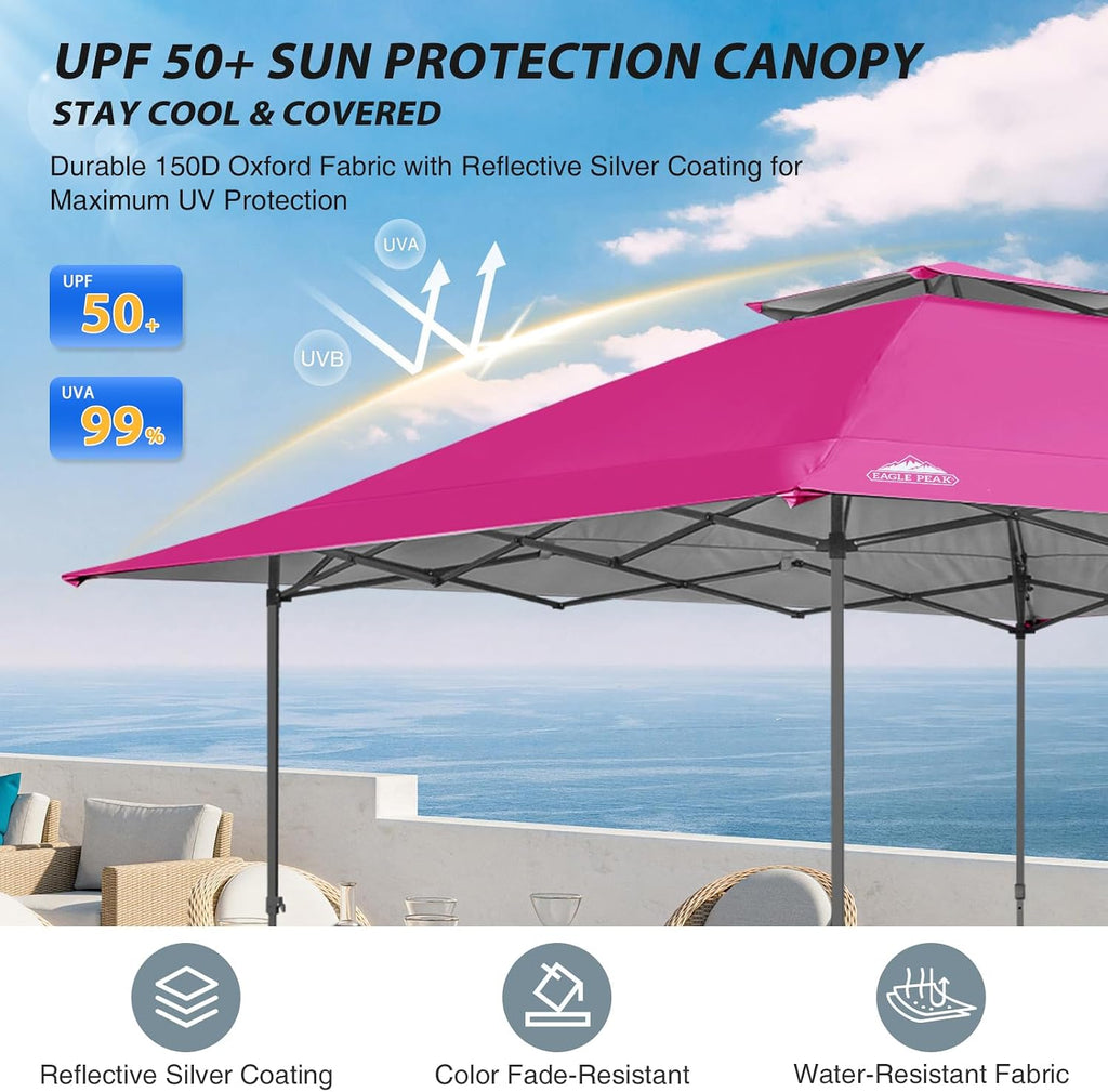 EAGLE PEAK 13x13 Straight Leg Pop Up Canopy Tent Instant Outdoor Canopy Easy Single Person Set up Folding Shelter w/Auto Extending Eaves 169 Square Feet of Shade (Light Pink)