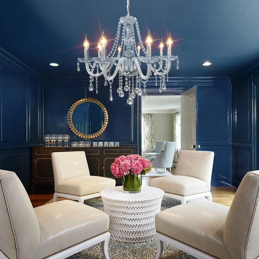 Crystal Chandeliers Candle Chandeliers Contemporary Elegant 8 Lights Dining Room Light Fixture LED Chandeliers Pendant Celing Lamp for Living Room, Bedroom, Gazebo