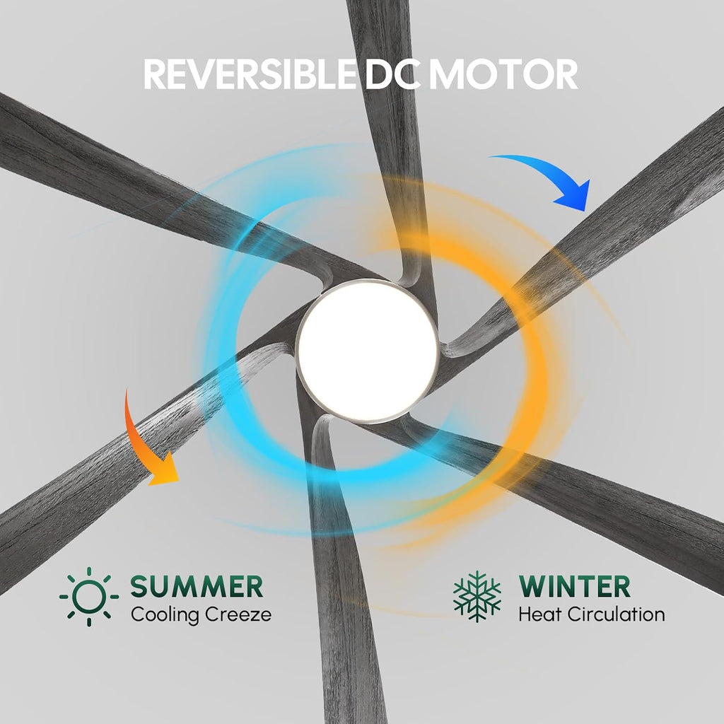 72 Inch Outdoor Smart Ceiling Fan with Light, Alexa App Remote Control, 6 Solid Wood Propeller Blade, High CFM Quiet Reversible DC Motor, Modern Farmhouse for Indoor Living Room Exterior Patio