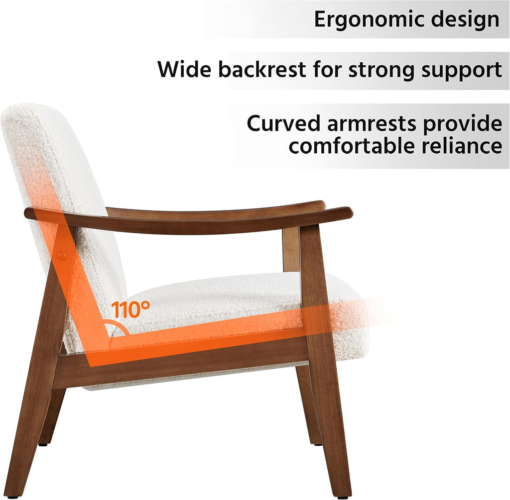 Yaheetech Fabric Accent Chair, Mid-Century Modern Armchair with Solid Wood Legs, Reading Leisure Chair with High Back for Living Room Bedroom Waiting Room, Set of 2, Ivory