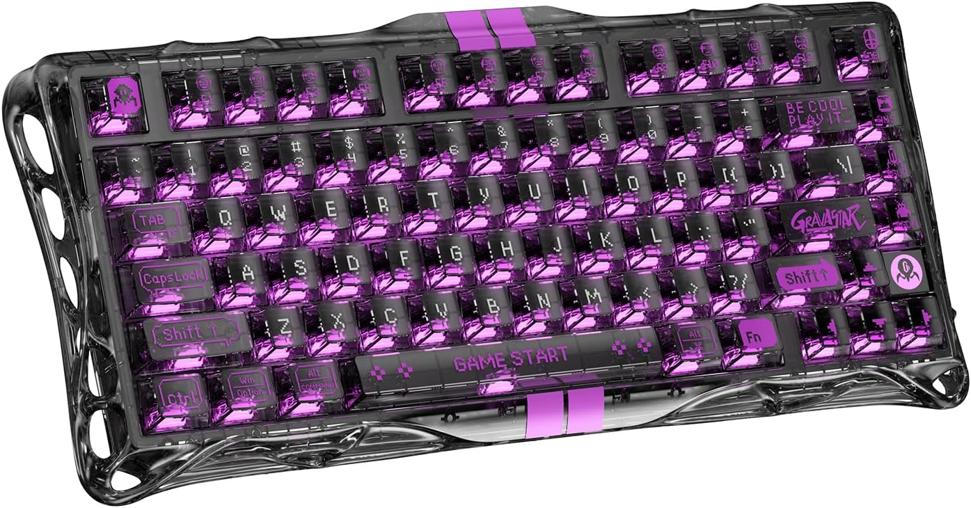 GravaStar Mercury V75 Gaming Keyboard – Hall‑Effect Magnetic‑Switch Keyboard, 8000 Hz Polling, 0.005RT, Wired USB-C, Adjustable Actuation, Semi‑Aluminum Chassis (Transparent Black, V75 lite)
