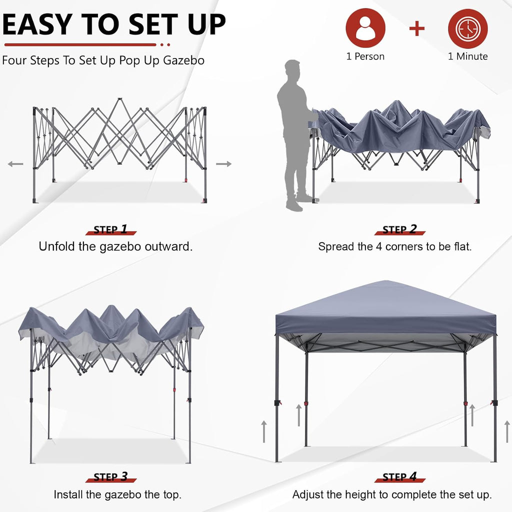 ABCCANOPY Outdoor Easy Pop up Canopy Tent 10x10 with 4 Sandbags, Gray