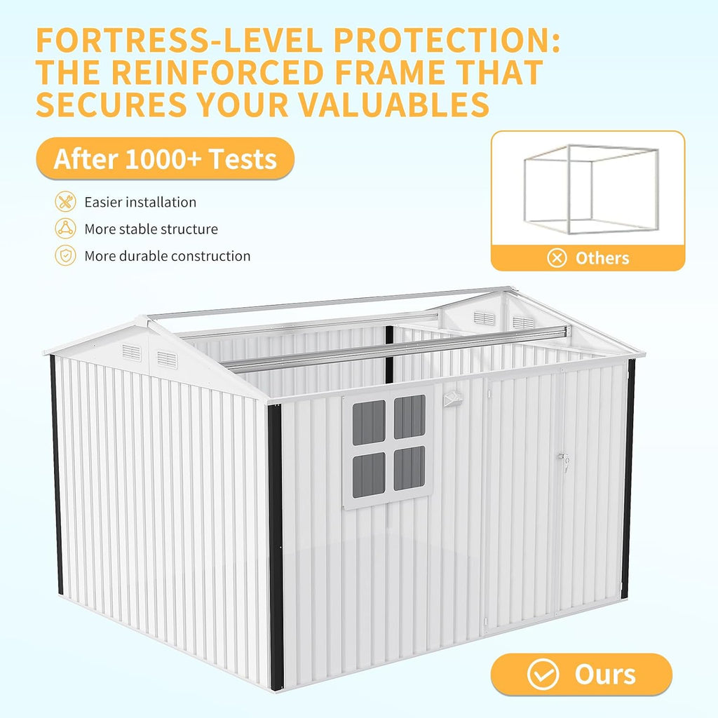 Garvee 6x8 Ft Heavy-Duty Metal Storage Shed with Lockable Door & Windows - Galvanized Steel Outdoor Utility Shed with Sloped Roof for Backyard, Garden, Garage, and Patio, Brown