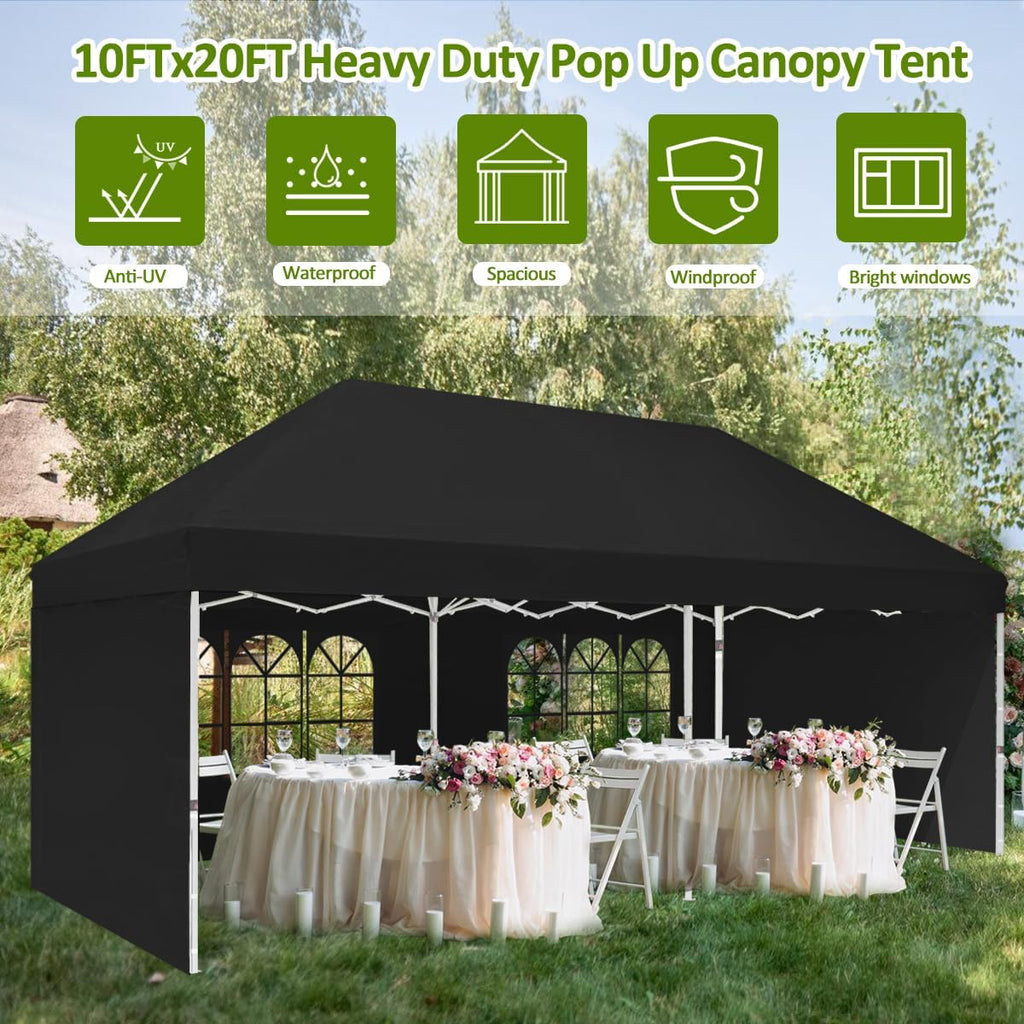 Eachbid 10x20 Pop Up Canopy Gazebo with 4 Removable Sidewalls, Windows, Carry Bag, Portable Waterproof Outdoor Tent, Commercial Instant Gazebo Tent for Patio/Outdoor/Wedding Parties and Events