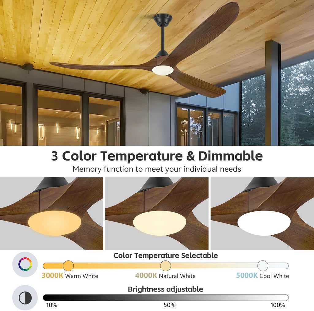 70 Inch Large Outdoor Ceiling Fan with Light, 3 Blades Wood Propeller Ceiling Fan, Modern Smart Remote/APP/Alexa Control, High CFM Quiet DC Fan for Patio Farmhouse Bedroom, 3 CCT Dimmable