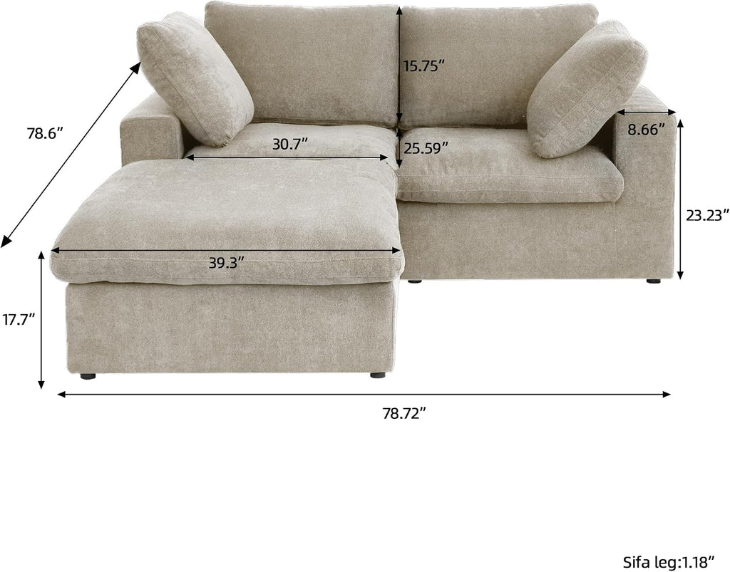Cloud Modular Sectional Sofa Couch,80.3' L Shaped Convertible Couches with Storage Ottoman for Living Room,Minimalist Deep Sofa Couches,Sofa Covers Washable&Replaceable