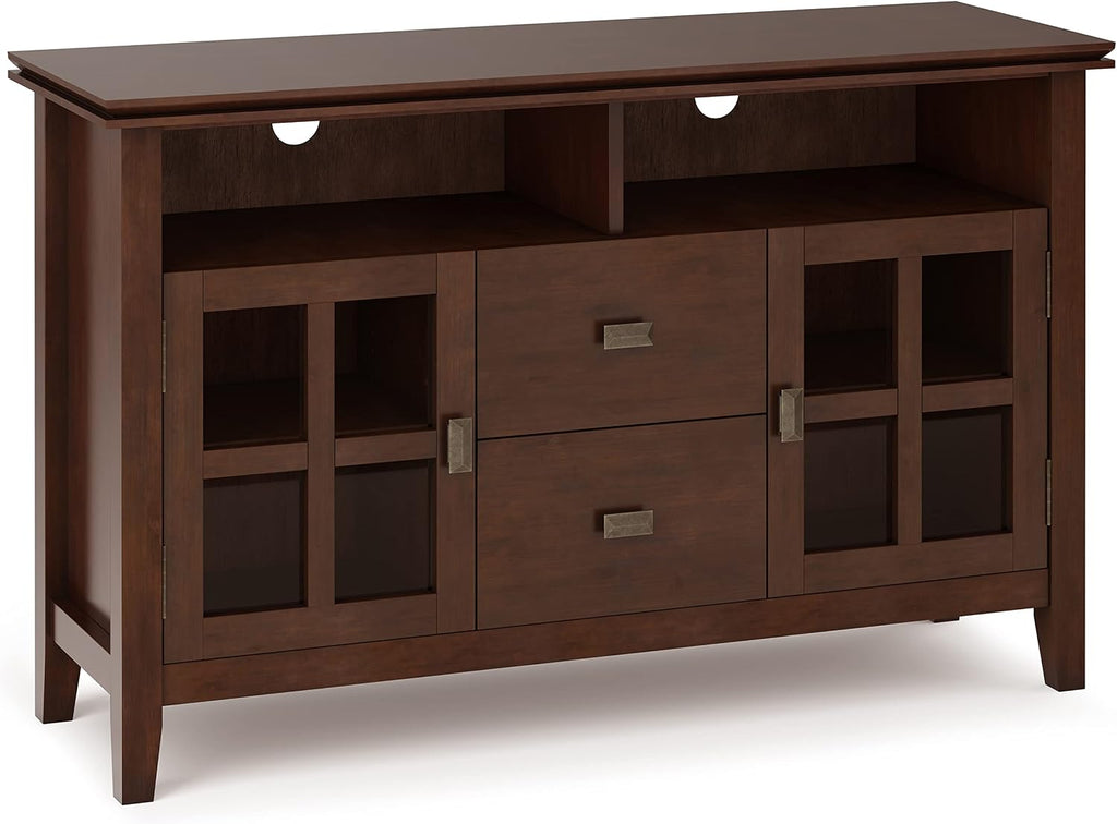 SIMPLIHOME Artisan TV Stand - 48 inch Wide Solid Wood Media Console in Russet Brown, Contemporary Entertainment Center for Living Room for TVs up to 55 Inches with Drawers and Cable Management
