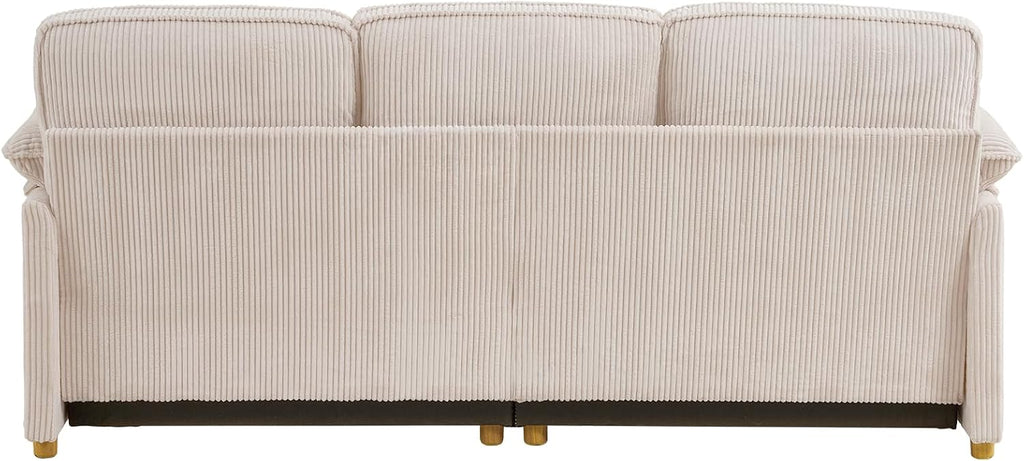 ONBRILL 86.6' Corduroy Couches for Living Room, Comfy 3 Seater Sofa with Pillow-Top Armrest & Dual-Layer Cushions, Mid Century Modern Couch for Bedroom, Apartment, Beige