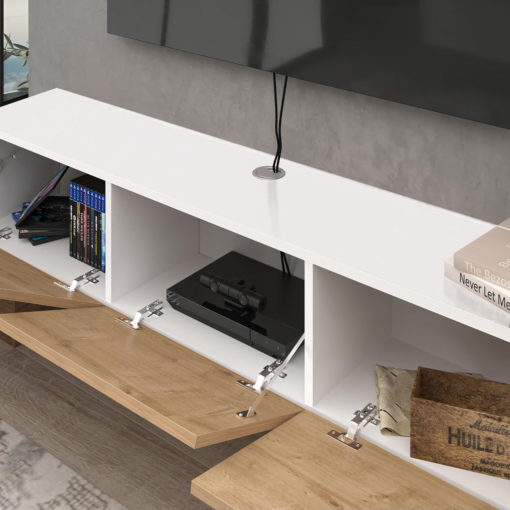 Atelier Mobili Oak TV Console, Wall Mounted TV Stand for Up to 75 Inch TV, Entertainment Center with Floating Shelf