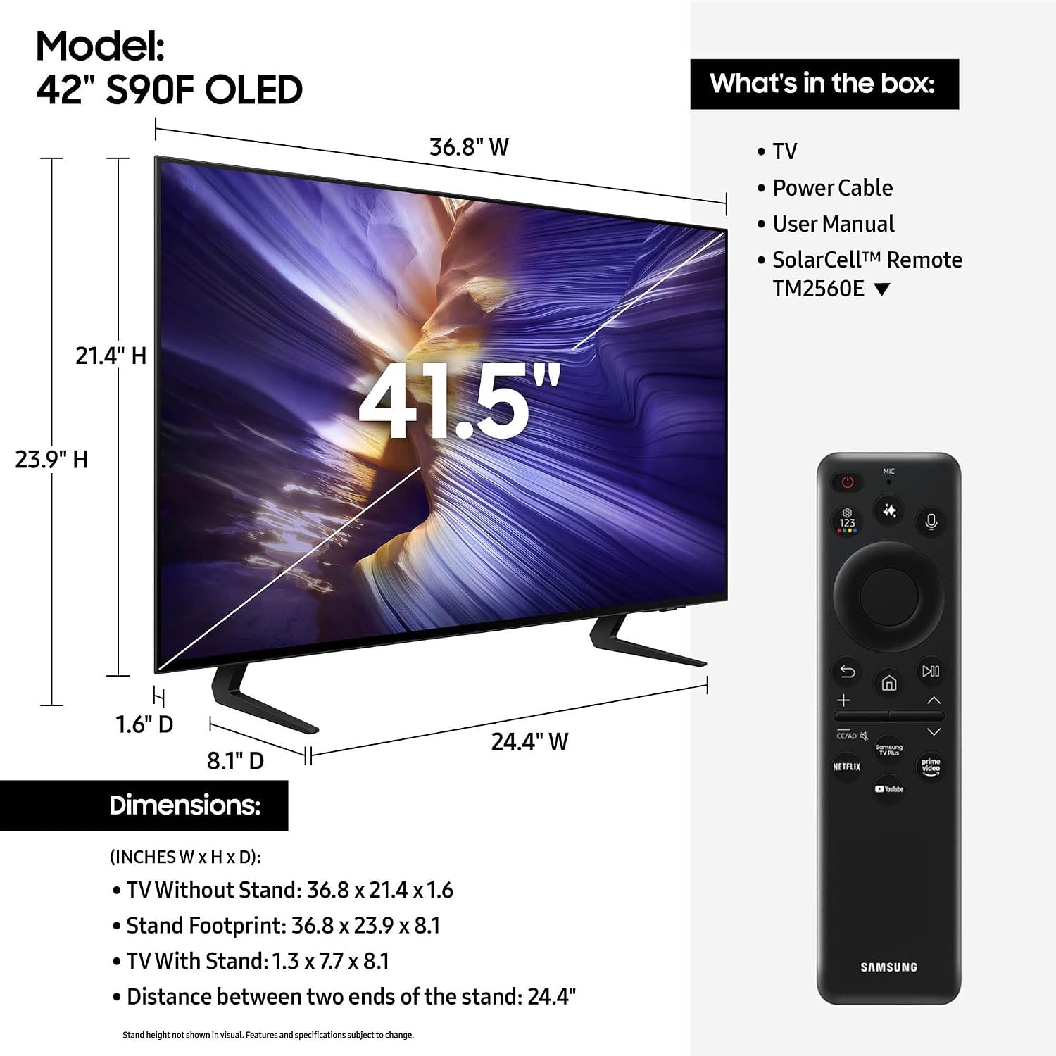 Samsung QN42S90FAEXZA 42 Inch 4K OLED Smart TV (2025) with Dolby Atmos and 2 Year Amber Protection Plan