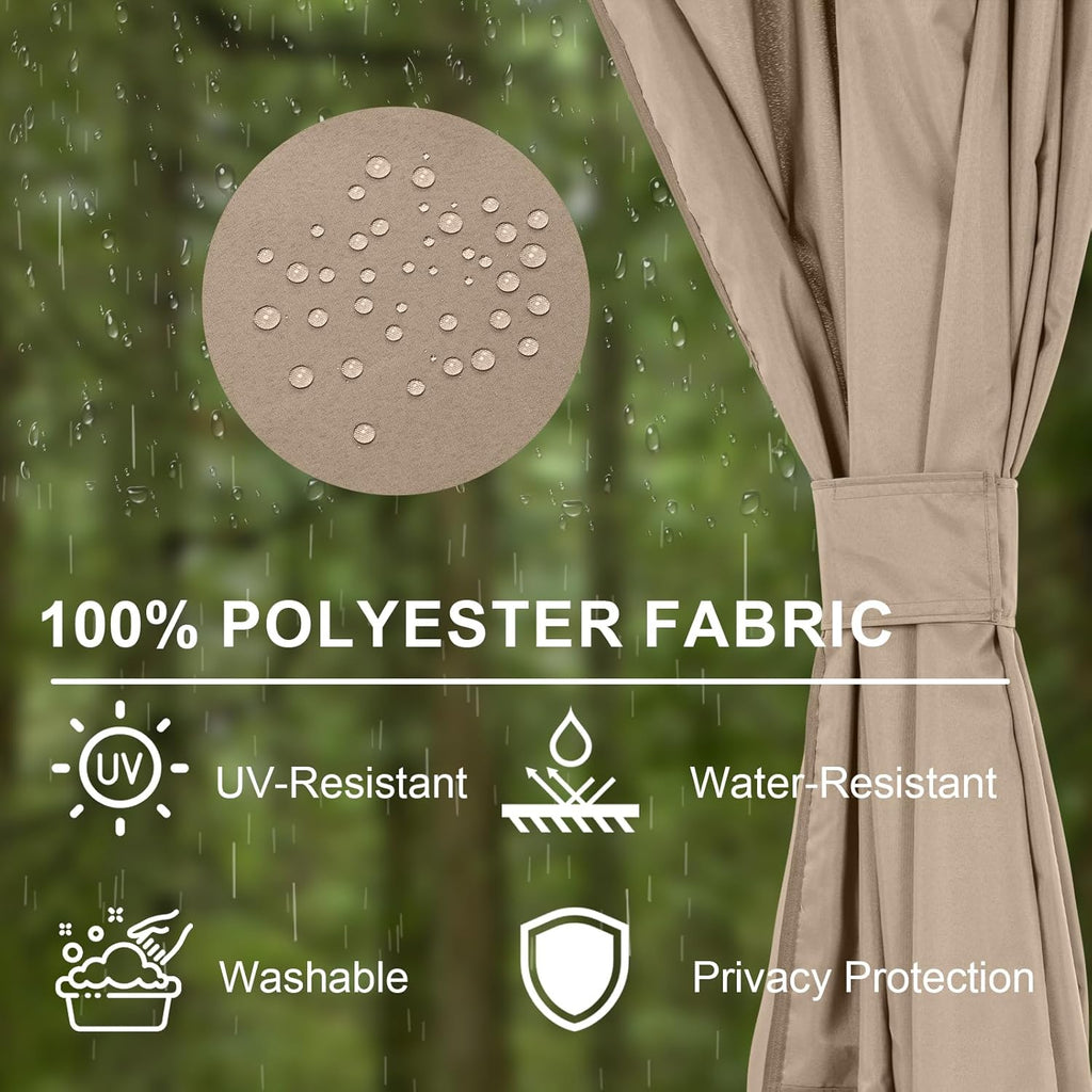 BPS 12' x 14' Gazebo Privacy Curtains with Double Zipper, 4-Panels Side Wall Universal Gazebo Side Panels Replacement for Patio, Outdoor Canopy, Garden and Backyard (Curtain Only)