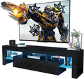 Black TV Stand, 60 65 70 75 inch Wood TV Stand, High Glossy Entertainment Center with Large Drawers＆Glass Display Shelf, LED Modern Media Gaming Cabinet TV Console for Livingroom, Bedroom