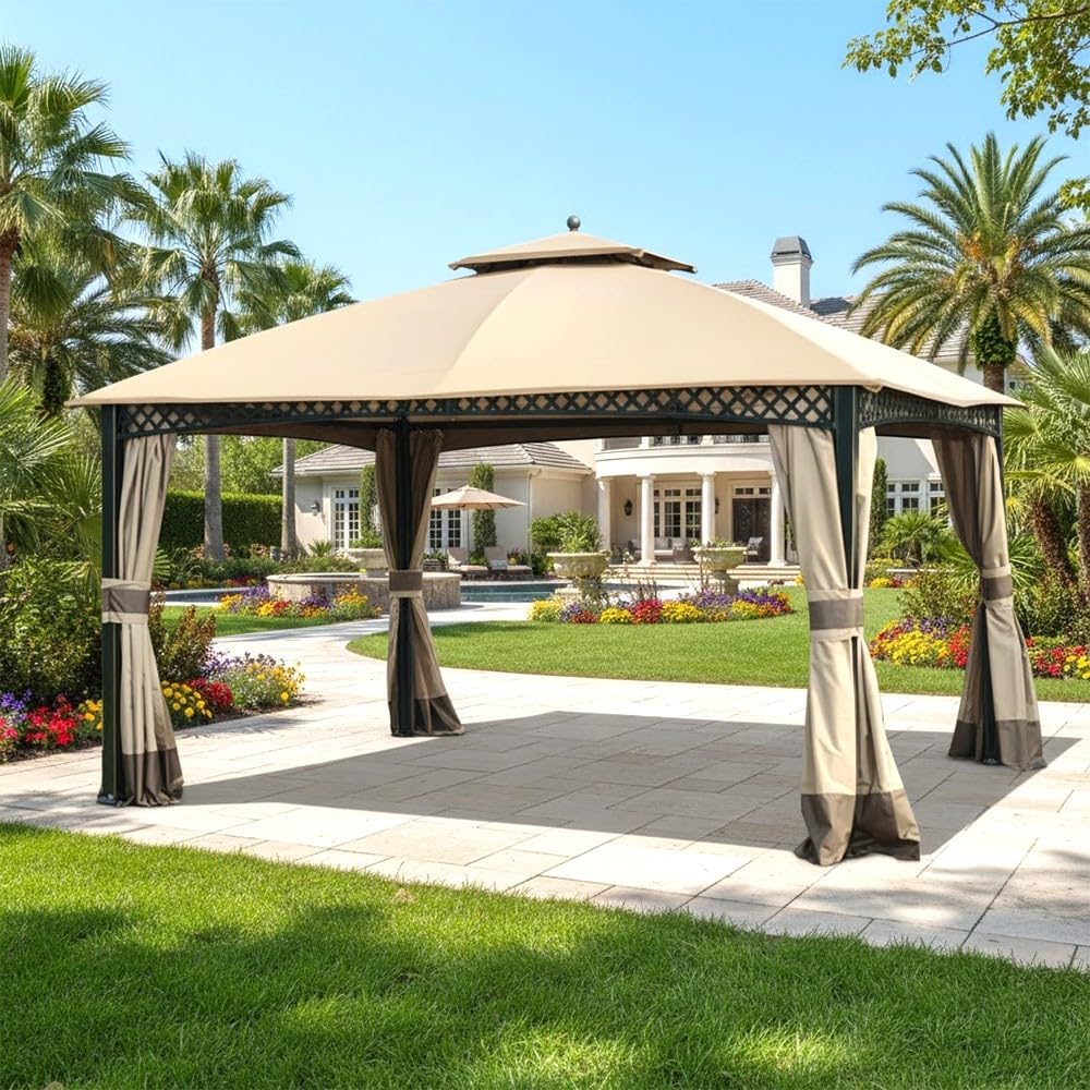 Garden Winds Heavy Duty Reinforced Replacement Canopy Top Cover Compatible with The L-GZ717PST-C, A111001701 Windsor Dome 10' x 12' Gazebo - Classic Sand, RipLock 500