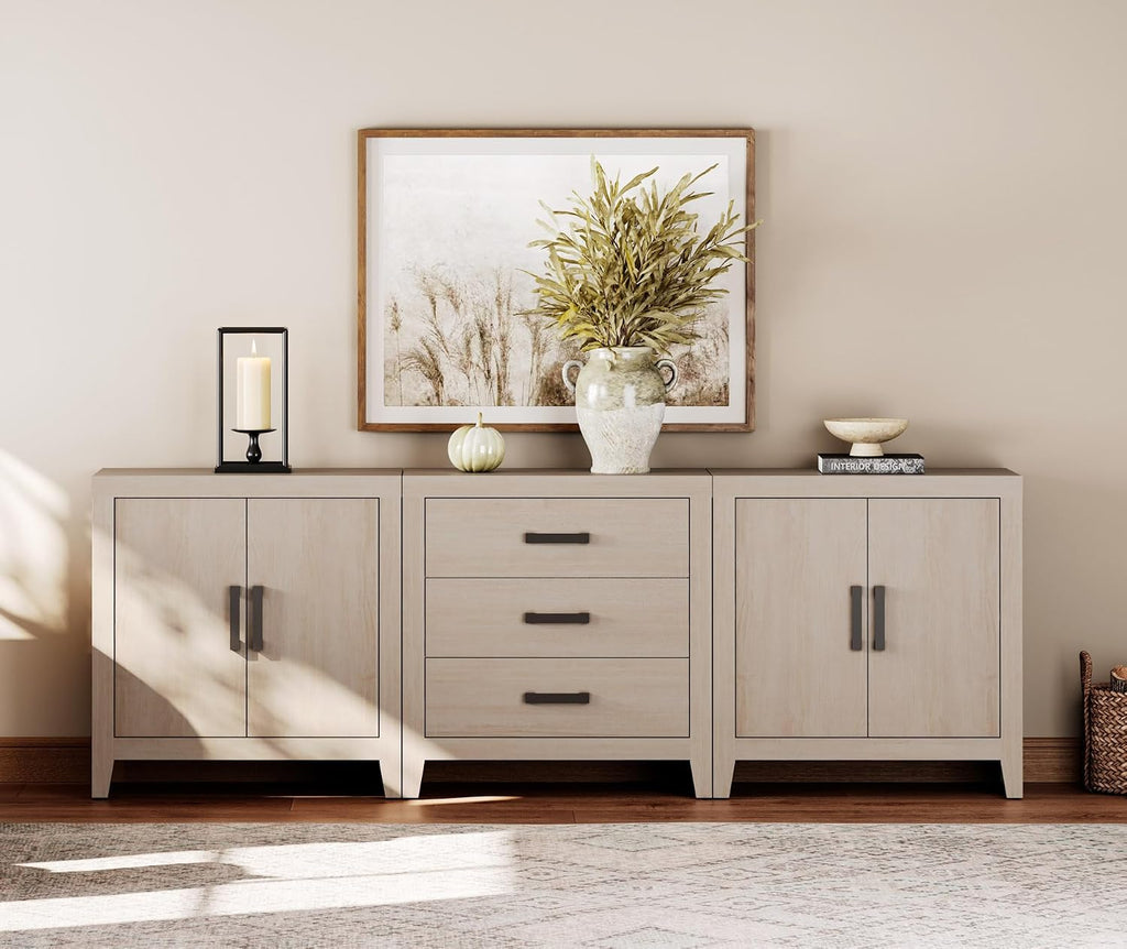 WAMPAT TV Stand for TVs up to 85 Inch, 3-Piece Modular Entertainment Center with Drawers and Doors, Farmhouse Media Console for Living Room, Bedroom, Home Theater, Beige
