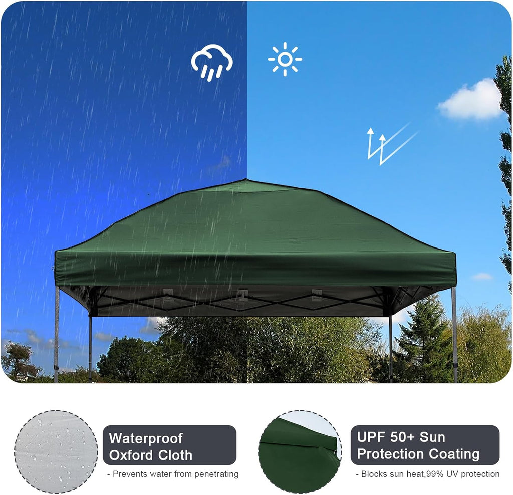 10x10 Pop Up Canopy Tent with 2 Sidewalls, Easy Up Canopy Outdoor Party Sun Shade Tent Portable Gazebo for Beach Camping Events with Carry Bag and 4 Sand Bags(Dark Green)