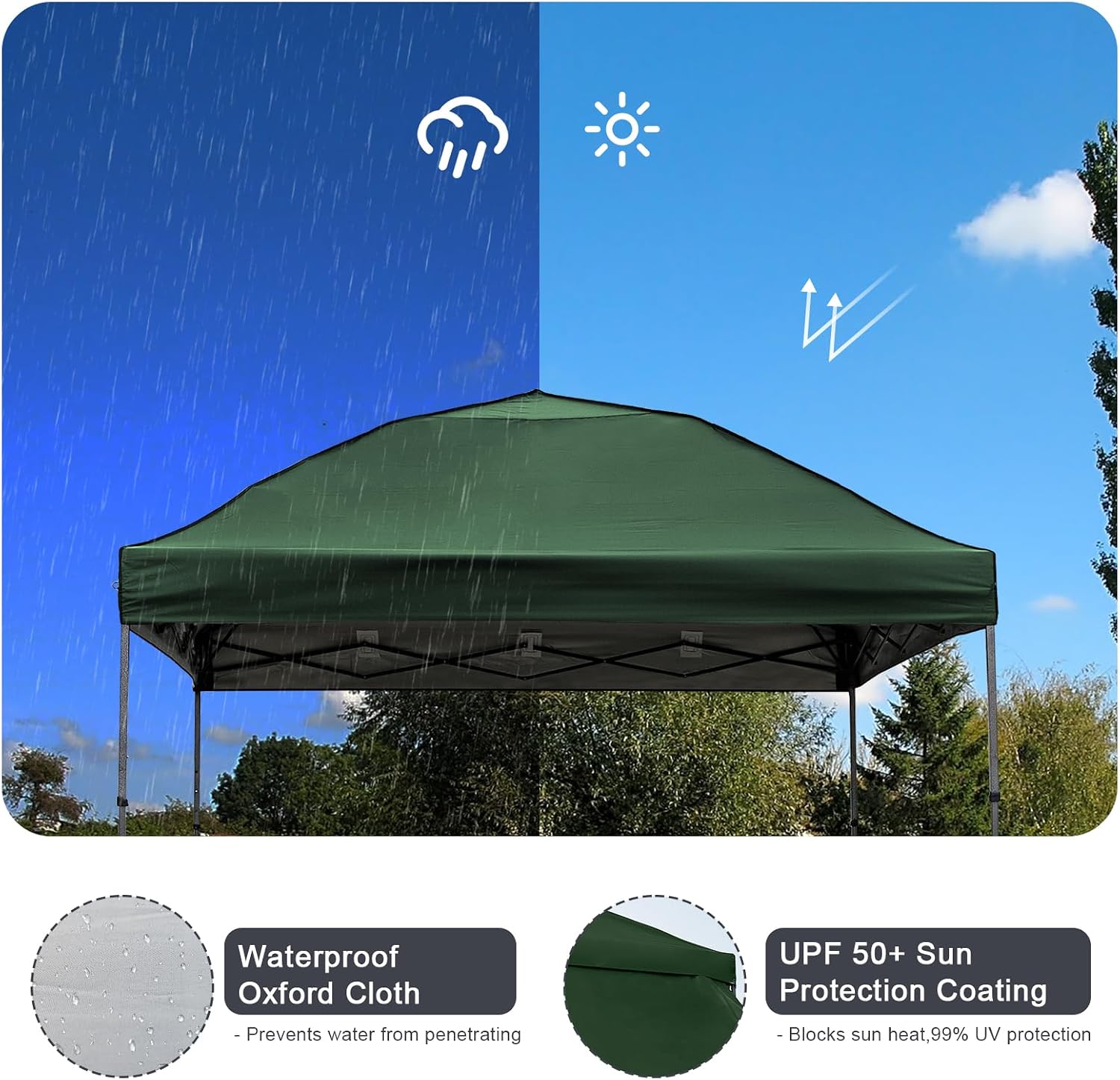 10x10 Pop Up Canopy Tent with 2 Sidewalls, Easy Up Canopy Outdoor Party Sun Shade Tent Portable Gazebo for Beach Camping Events with Carry Bag and 4 Sand Bags(Dark Green)