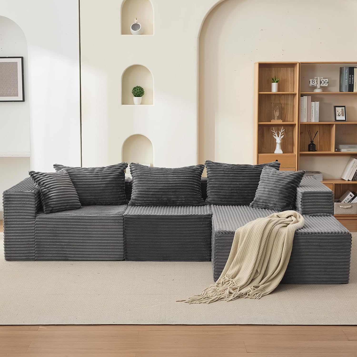 Garvee 106' Comfy Cloud Sectional Couch with Chaise, Boneless L Shaped Sofa | Fluffy Gray Couches for Living Room, Modular Sofa Couch & Bed, No Assembly Required, (Gray, Right Facing Chaise)
