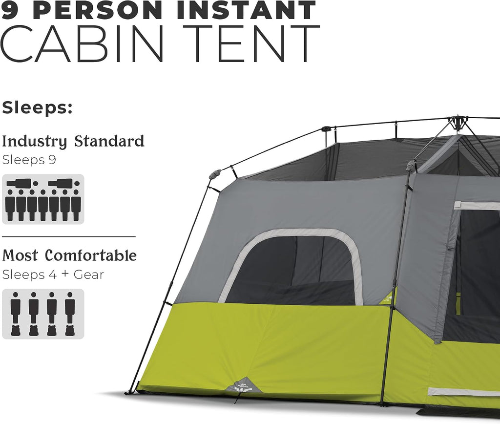 Core 9 Person Instant Cabin Tent - 14' x 9', Green (40008)