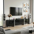 holzart 67' Modern Black TV Stand up to 70 Inch TV, Media Console with High Gloss Doors & Scratch-Resistant Matte Top, Entertainment Center with Cable Management & Storage Cabinet for Living Room