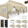 COBIZI 10x30 Heavy Duty Party Tent, Commercial 10x30 pop up Canopy for Parties Waterproof Gazebos with 8 Sidewalls, All Season Wind & Waterproof UPF50+,Stable Thickened Frame, Khaki