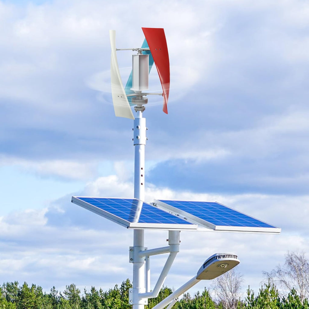 100W Vertical Axis Wind Turbine Generator, Permanent Magnet Generator with Intelligent Controller, Low Noise Helical Design Windmill for Home, Boats, Street Lighting (12V,100W, Blue+White+Red)