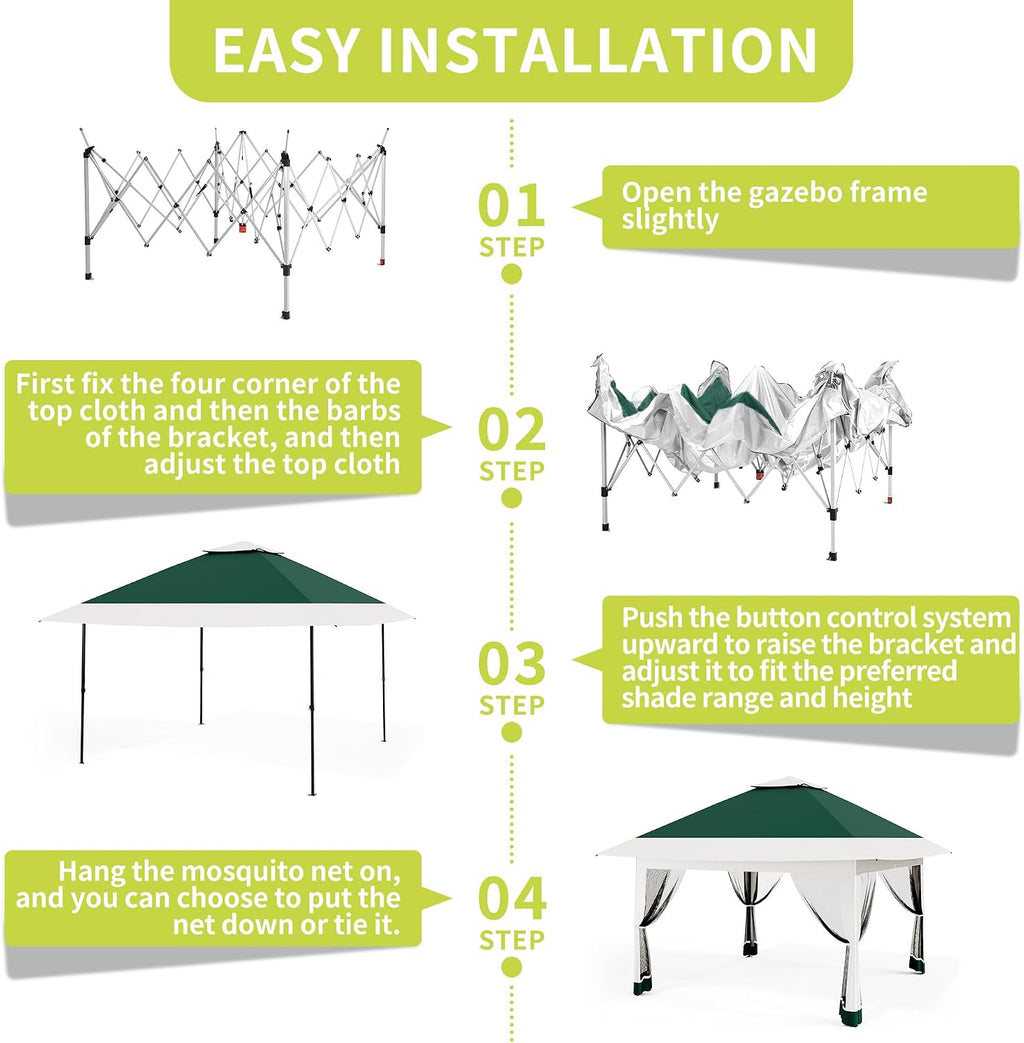 Pop Up Gazebo Tent, 12x12 Outdoor Canopy Patio Shelter with Mosquito Netting, Double Roof Easy Up Screened Canopy, Party Pavilion for Outside Garden, Backyard, Lawn