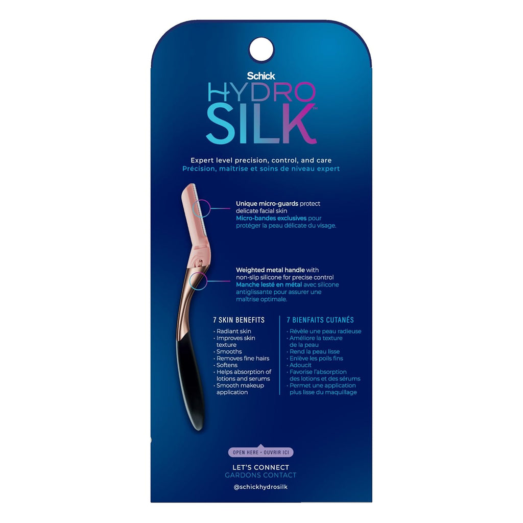 Schick Hydro Silk Dermaplaning Wand,Dermaplaning Tool for Face | Dermaplane Razor for Women Face,Eyebrow Razor,Peach Fuzz Remover,Includes 1 Weighted Metal Handle with 6 Refill Blades,(Pack of 12)