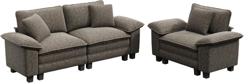 PHI VILLA Cloud Modular Couches Sets, 2 Pieces Sectional Sofa Set with Loveseat, 3-Seater Comfy Couch for Living Room Apartment, Chenille Fabric, Smoky Grey
