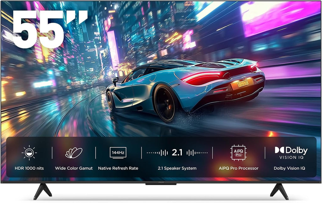 iFFALCON 55' 4K MiniLED Smart TV | PS5 & Xbox Ready, 4X HDMI 2.1 | Hotel, Home & Office Use | 144Hz VRR 240Hz, Dolby Vision Gaming, Dolby Atmos, IMAX Enhanced, Google TV, Alexa | 55U85