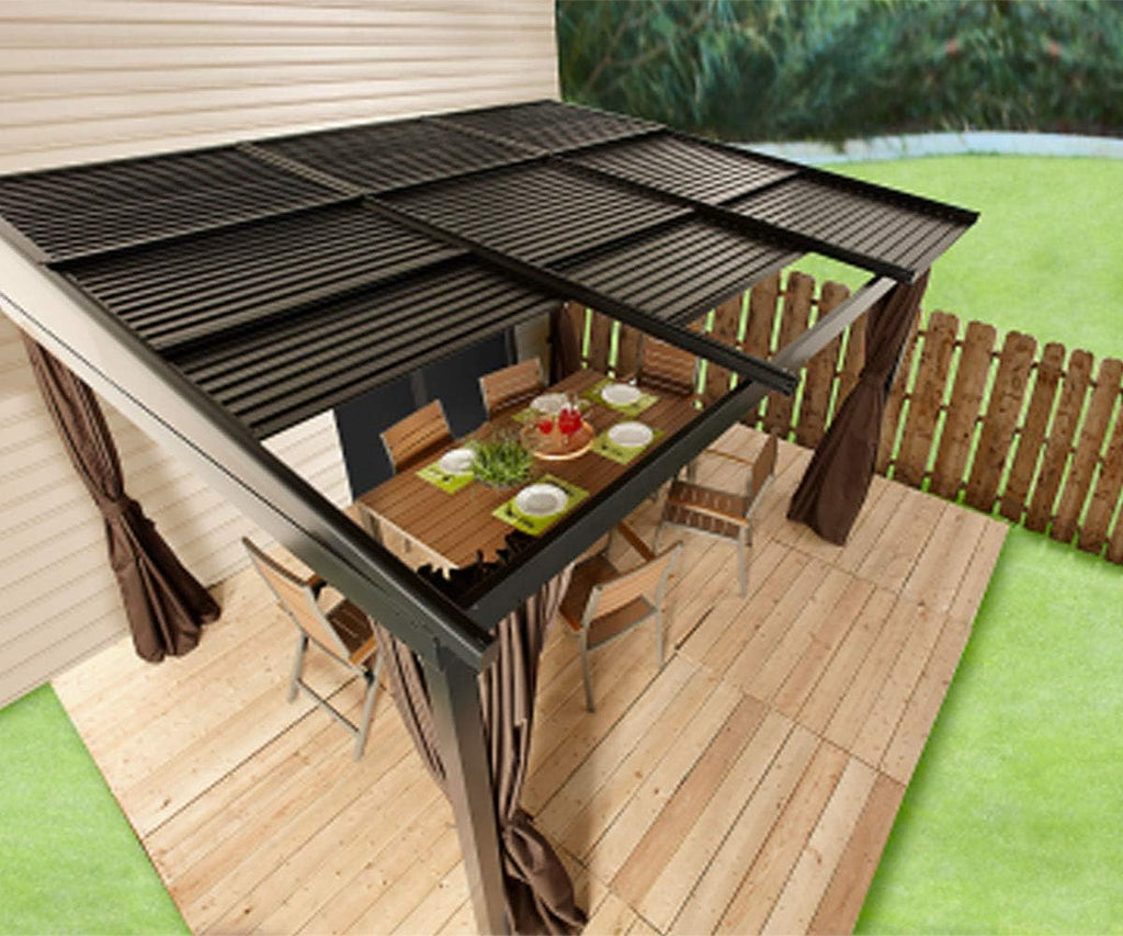Sojag 10' x 12' Francfort Wall-Mounted Hardtop Gazebo Outdoor Weather-Resistant Aluminum Frame Sun Shelter