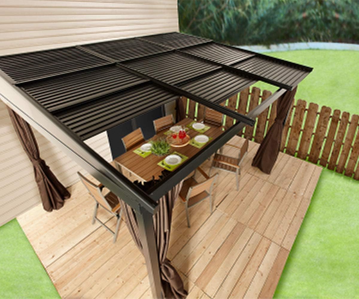 Sojag 10' x 12' Francfort Wall-Mounted Hardtop Gazebo Outdoor Weather-Resistant Aluminum Frame Sun Shelter