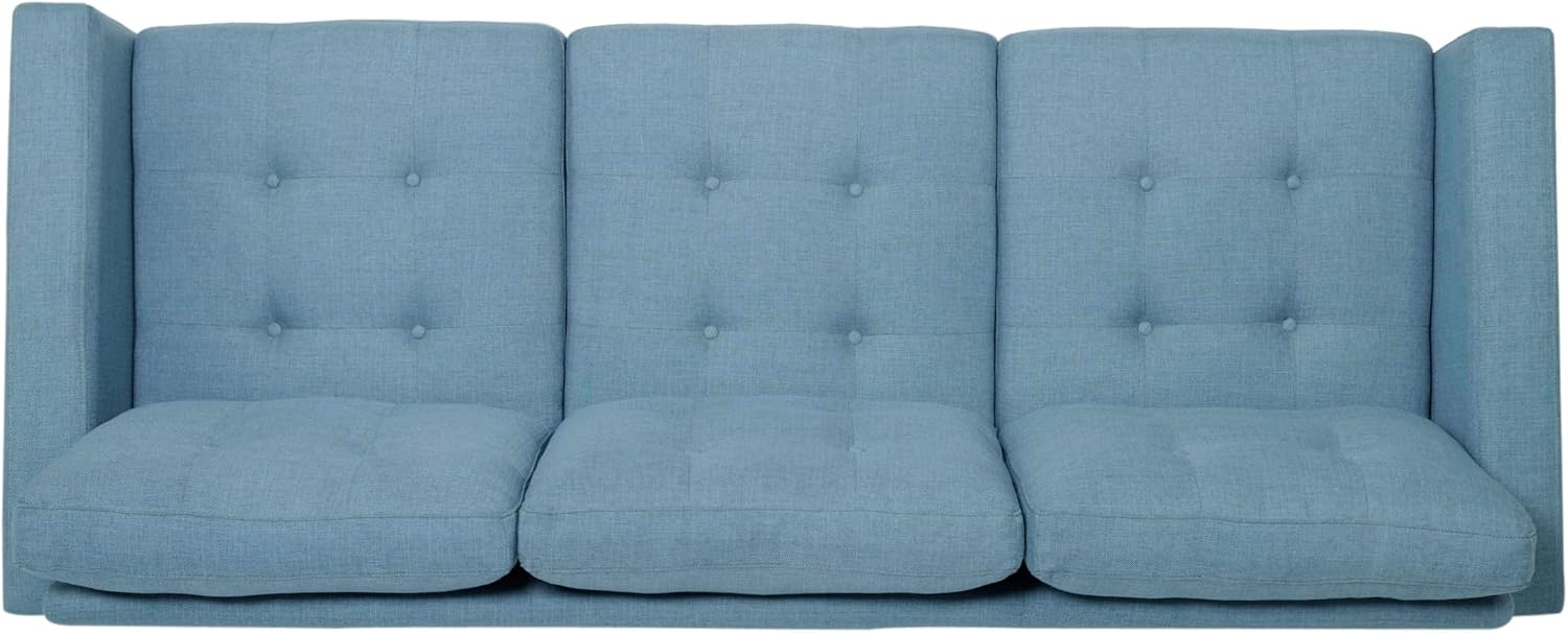 Christopher Knight Home Jenby Modern 3-Seater Sofa, Tufted Waffle Stitch Fabric Couch with Rubberwood Tapered Legs, Modern Living Room Sofa Couch for Family & Guests, Blue