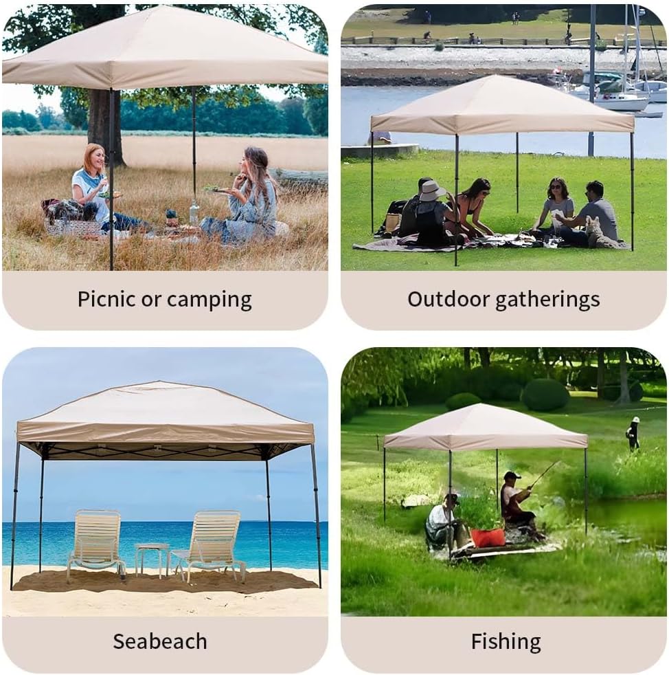 10x10 Pop Up Canopy Tent with 2 Sidewalls, Easy Up Canopy Outdoor Party Sun Shade Tent Portable Gazebo for Beach Camping Events with Carry Bag and 4 Sand Bags