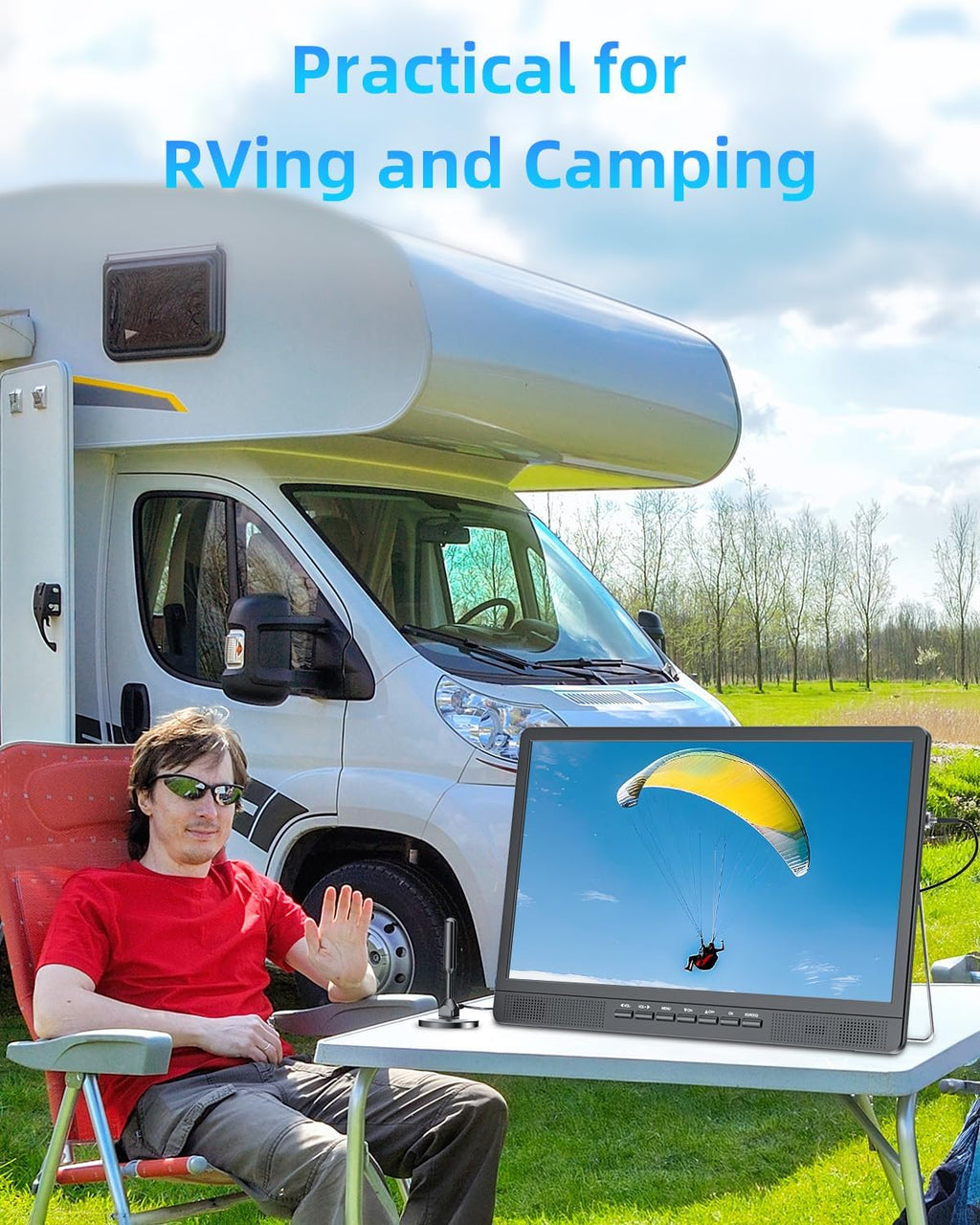 NORTHING 18.5' Portable TV for Outdoor Indoor, Full HD Portable TV for Camping, 6500mAH Built-in Power Operated TV, 12V TV with Antenna/HDMI/USB/AV Input, Small T V for RV Kitchen Patio Boat Car