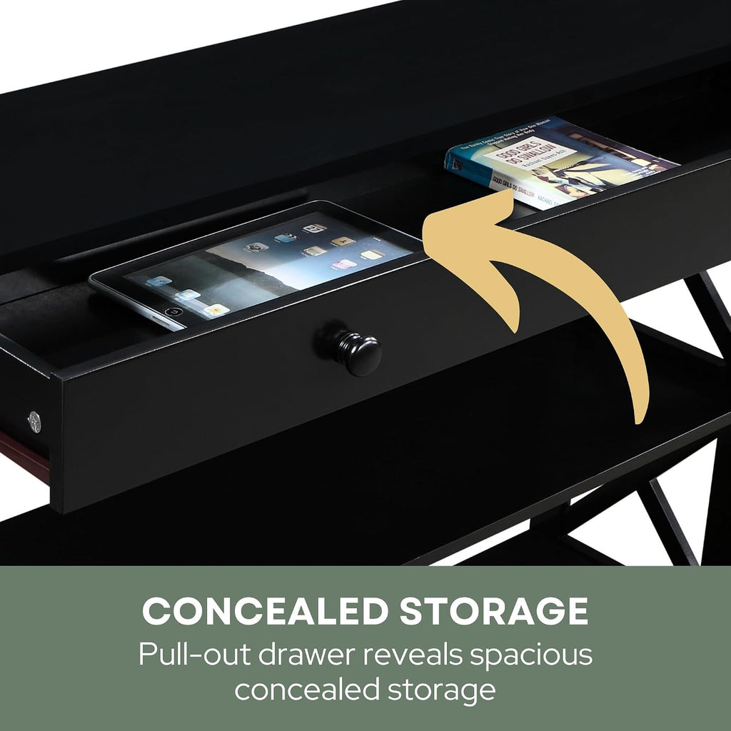 Convenience Concepts Oxford 1-Drawer Console Table 39.5' - Farmhouse Sofa Display with Storage Shelf For Living, Family, & Dining Room, Modern Entryway Hall Table for Kitchen, Bedroom, Black