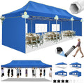 HOTEEL 10x30 Heavy Duty Pop Up Canopy Tent with 5 Sidewalls&Wheeled Bag, Commercial Event Party Tent Wedding Instant Canopy Waterproof, Upgraded Thicked Hexagonal Legs, UV 50+, Blue