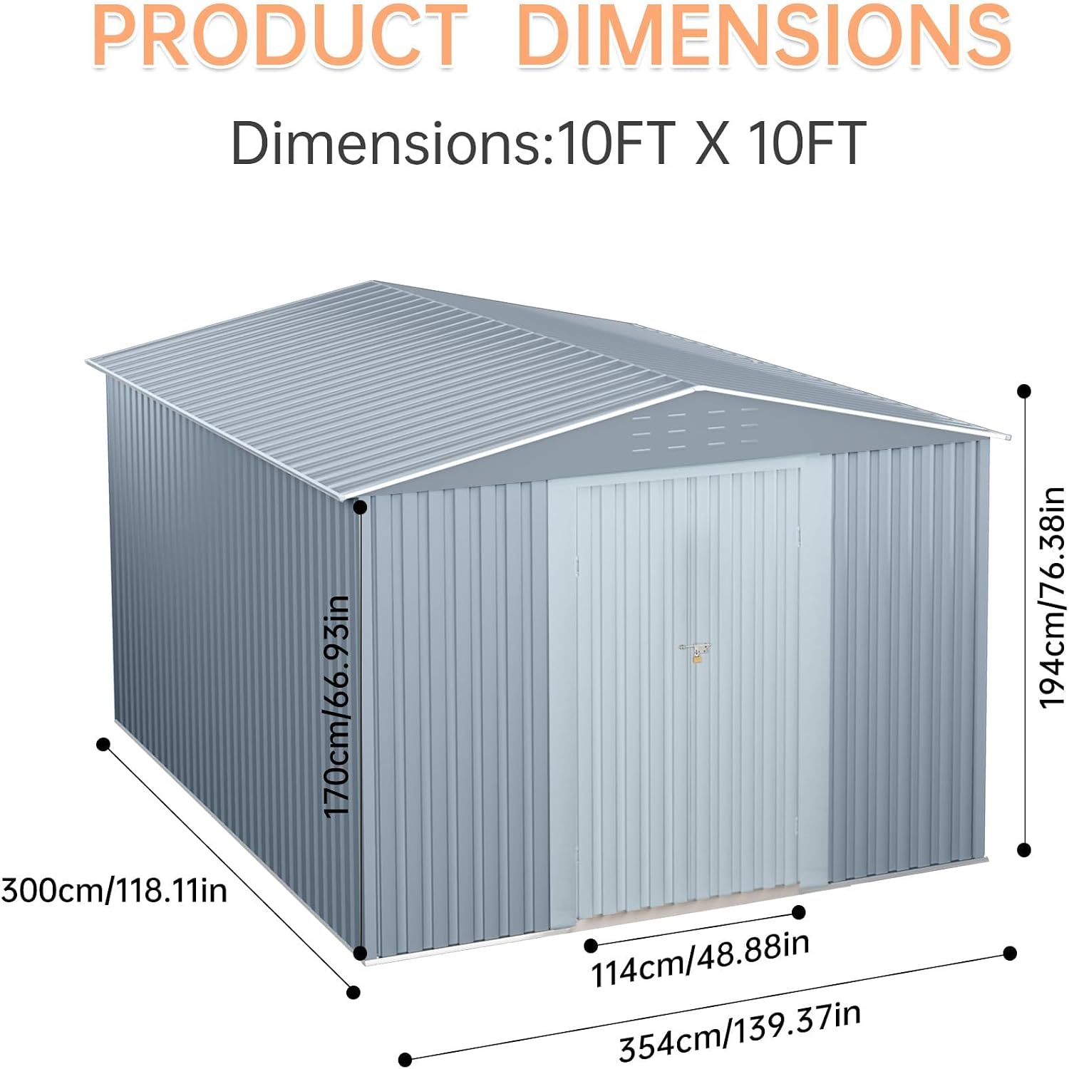 Outdoor Storage Shed 10 X 10 FT, Large Metal Storage Sheds, with Reinforced Sloping Roo, Door Lock, Waterproof, for Backyard, Garden Patio Lawn