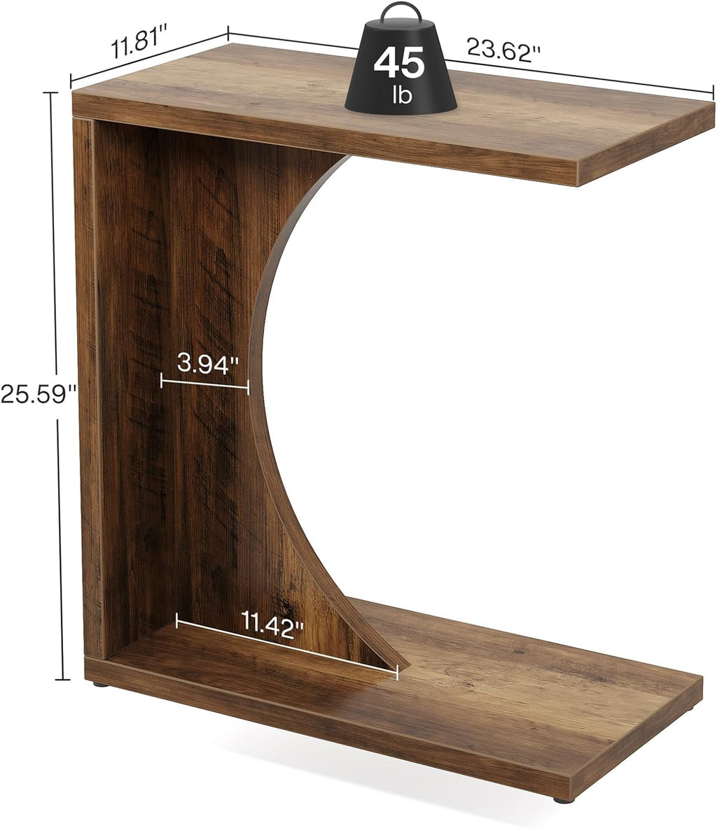 Tribesigns C-Shaped End Table for Couch, Sofa Side Table, C Table for Small Space, Living Room, Bedroom (2, Brown)