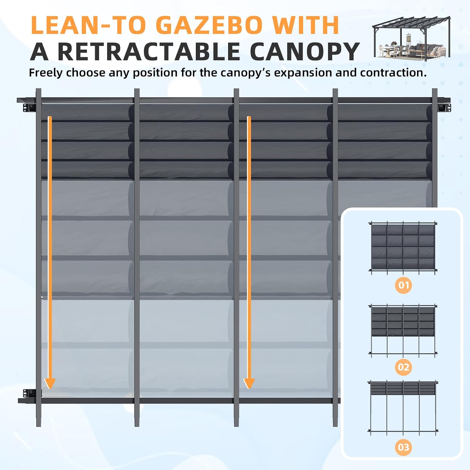 AECOJOY Retractable 10' x 14' Gazebo Pergola for Patio, Adjustable Sun Shade Canopy Roof, Small Wall-Mounted Lean to Outdoor Pergolas and Gazebos Clearance, Metal Awnings for Decks, Patio