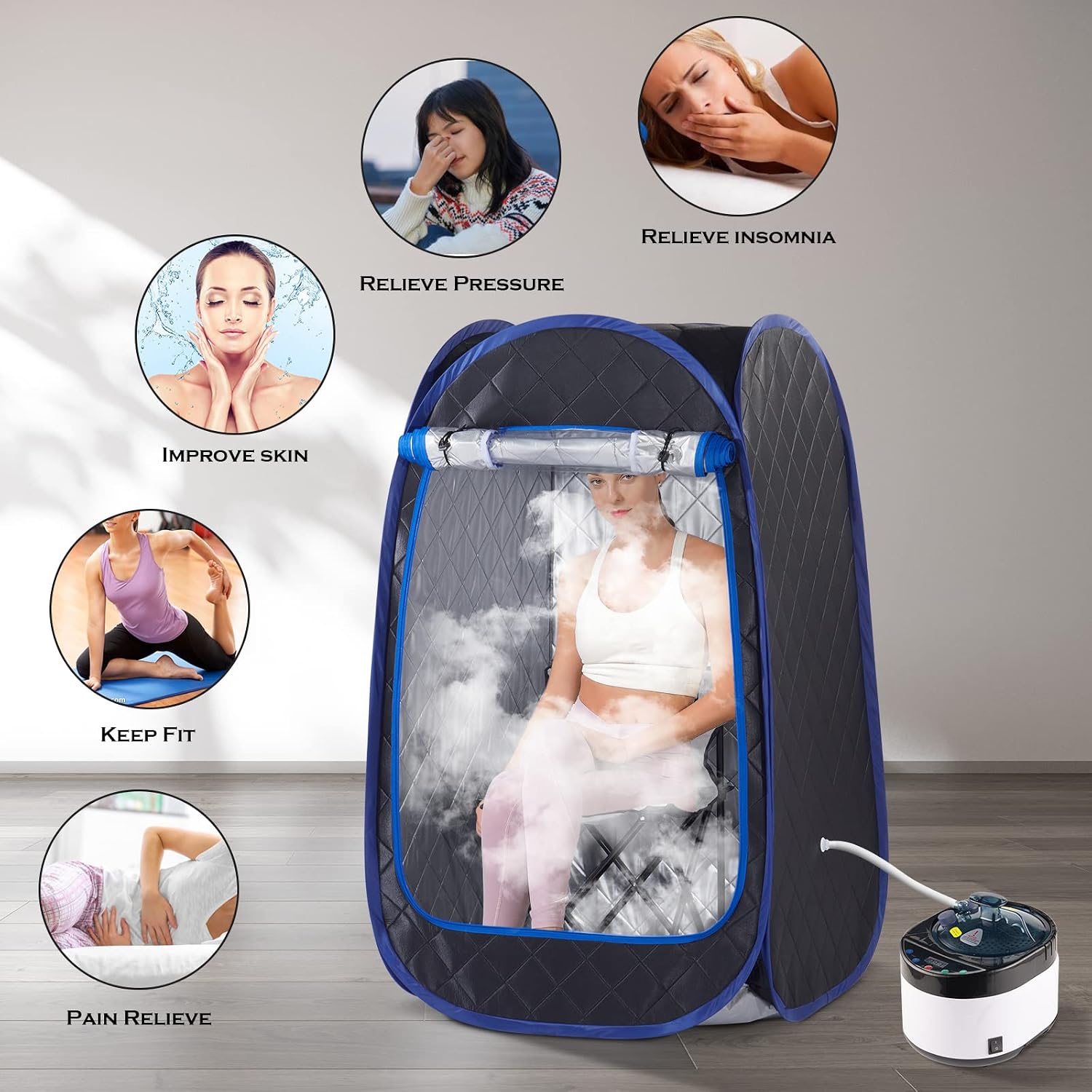 Portable Steam Sauna, Full Size Personal Sauna for Home, One Person Relaxation, with 4L & 1500W Steam Generator, Remote Control, Timer, Portable Sauna Chair (31.49 x 31.49 x 55.1inch, Black)
