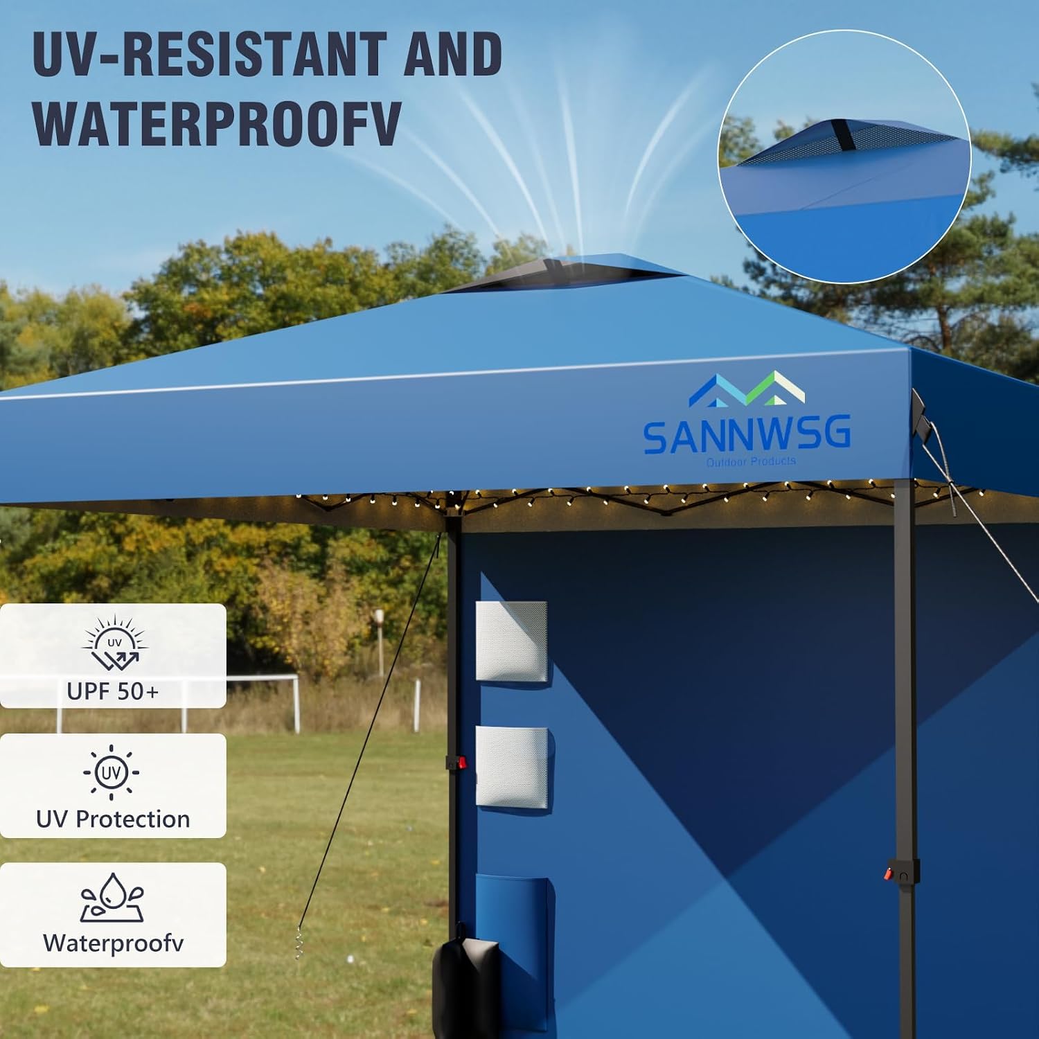 10X10 Pop Up Canopy Tent,Removable Pockets Sidewall for Extra Storage,Easy Up Canopy,Heavy Duty One Person Set Up Event Tent,Blue