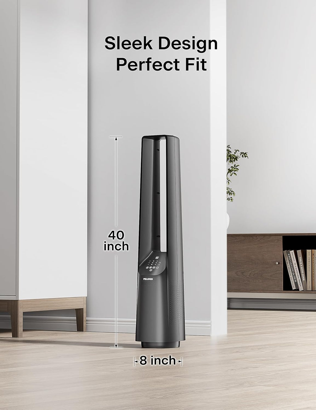 PELONIS 40' Smart Bladeless Fan for Bedrrom - Tower Fan, Alexa/Google/WiFi, DC Motor, 6 Speeds, 4 Modes, Remote, 7H Timer, 90° Oscillation, Safe for Home and Office
