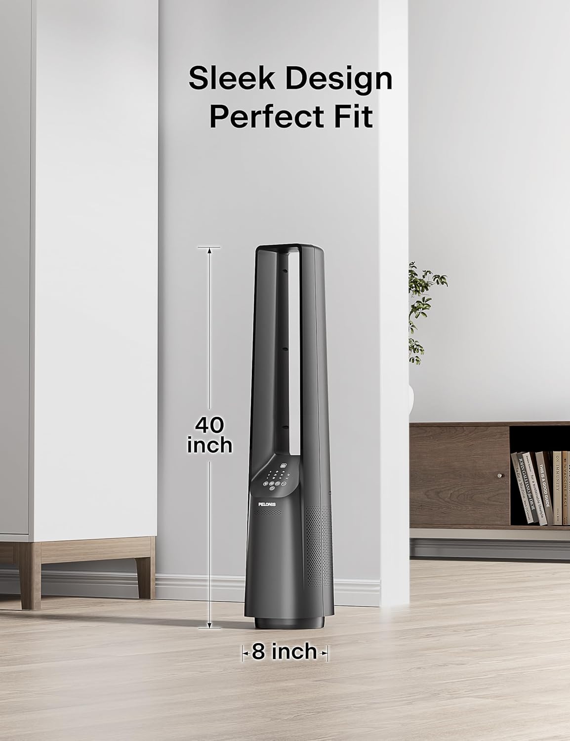 PELONIS 40' Smart Bladeless Fan for Bedrrom - Tower Fan, Alexa/Google/WiFi, DC Motor, 6 Speeds, 4 Modes, Remote, 7H Timer, 90° Oscillation, Safe for Home and Office